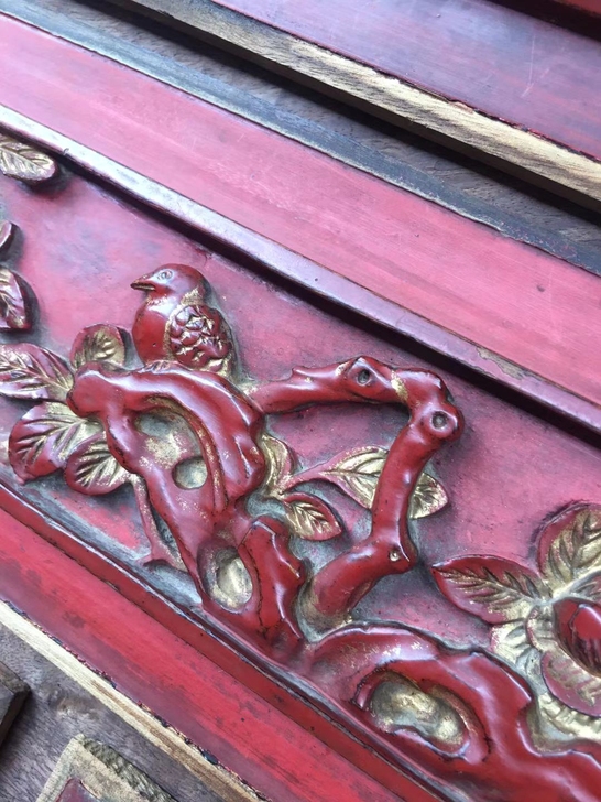 老物件 清代老木雕 鎏金工艺 花鸟图案雕刻...