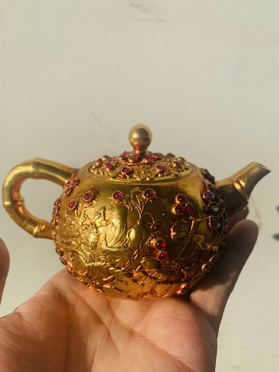 清代朝鎏金老茶壶，细致如图所示，包老保真，...