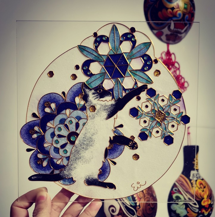 #节后鱼生#纯手工制作宠物画景泰蓝工艺画掐...