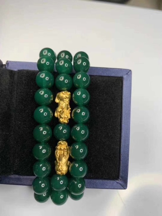 和田碧玉项链10mm珠和貔貅