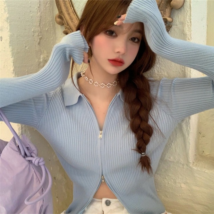 性感短款长袖V领针织衫外套女2020春季新...
