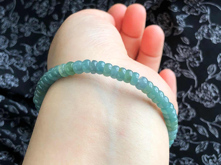 【蓝欣】天然翡翠A货蓝冰盘珠手串