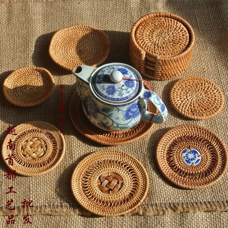 越南秋藤编杯垫 壶垫茶垫隔热垫杯垫套装茶托...