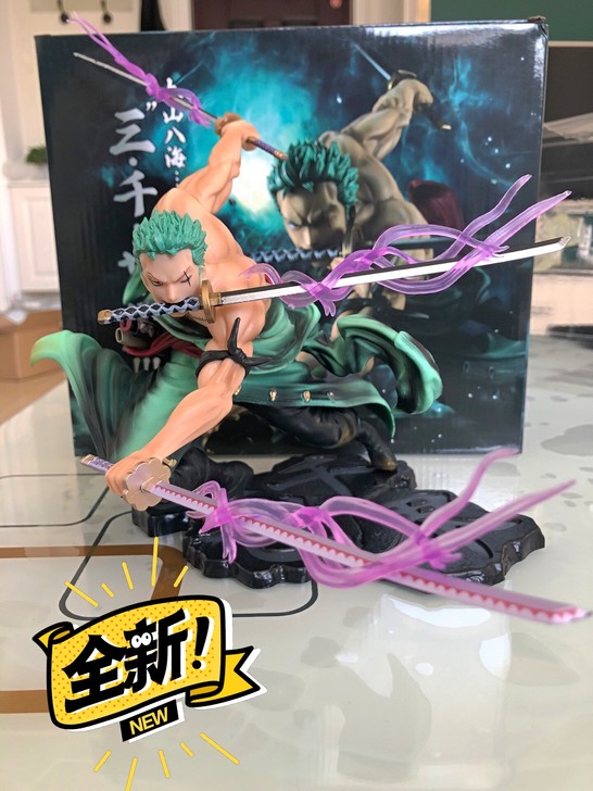 全新18cm海贼王动漫玩具手办索隆三刀流玩...