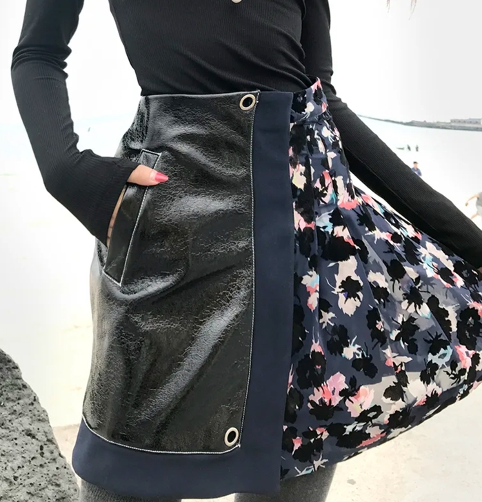 全新lin开衩抽褶铅笔裙+ 高腰拼接百褶短...