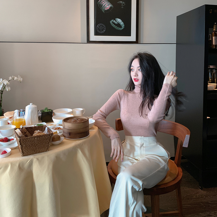 ByYou 2020冬季黑色高领羊毛针织衫...