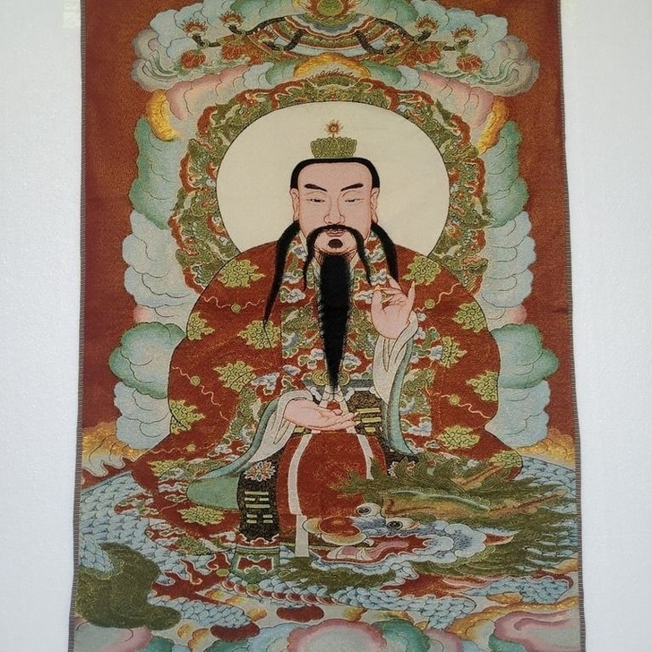 古玩道教三清画像 唐卡刺绣画金丝刺绣织锦太...