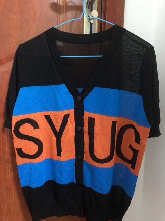 短袖针织衫女冰丝v领字母超薄防晒