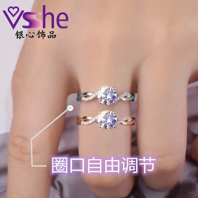 专柜品质莫桑钻S925银色女款戒指玫瑰金仿...