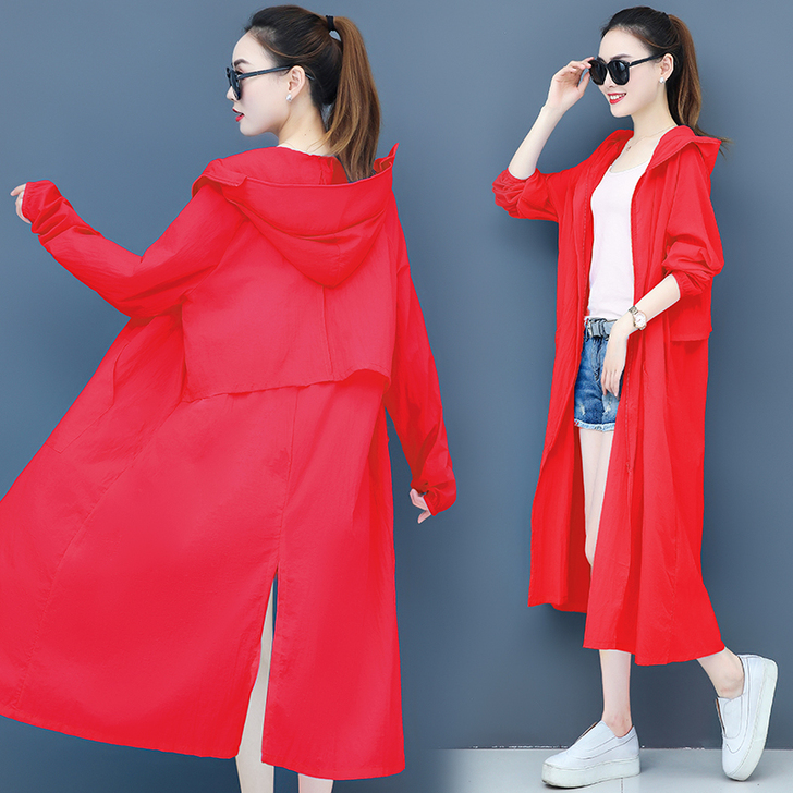 韩国2020新款带帽长款防晒衣女过膝个性超...