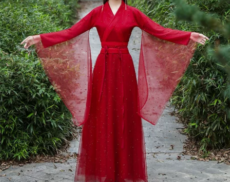 红色汉服女正品原创古风飘逸春秋中国风改良版...