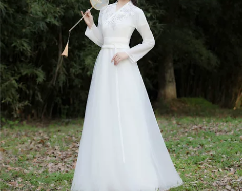 古装白色汉服女夏款超仙气飘逸中国风改良连衣...