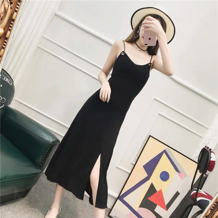 女神范吊带长裙女夏季2021新款温柔风侧开...