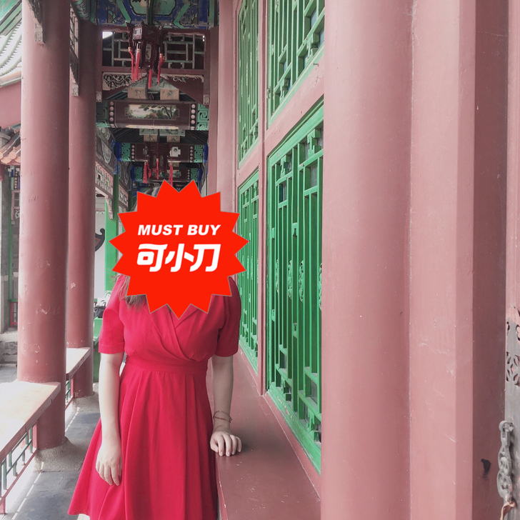夏复古赫本风红色连衣裙夏季V领裙