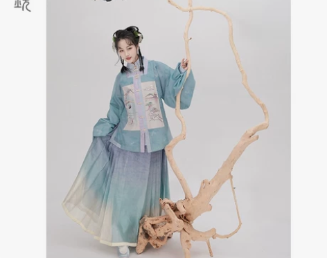 明镜华服【清袅】方领绣花补服2021春秋新...