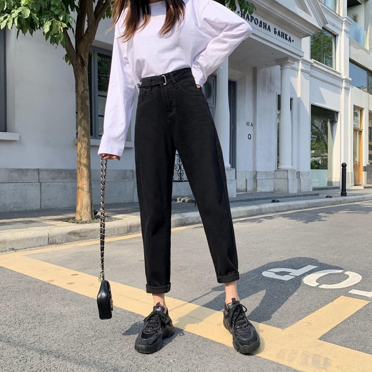 黑色高腰可调节显瘦哈伦裤