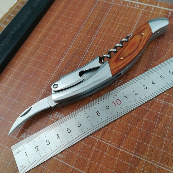 家用不锈钢红酒开瓶器红酒刀多功能高档彩木柄...