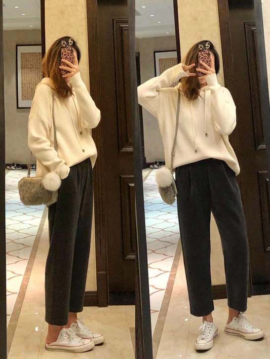 夜铺家 连帽套头毛针织衫 灰色