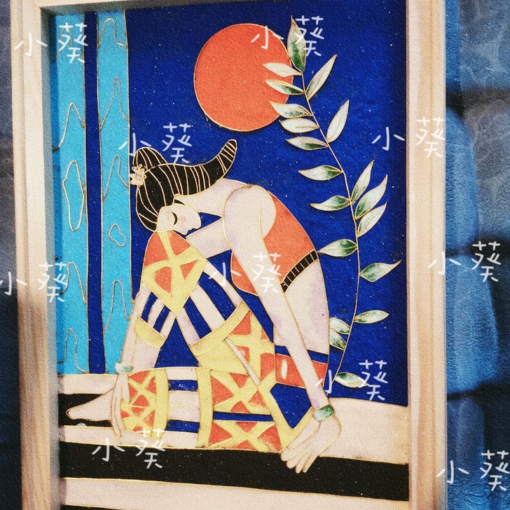 成品 带框景泰蓝工艺画掐丝珐琅金丝彩沙画