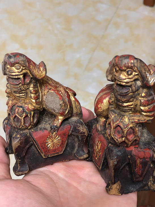 精品 清代 木雕狮子 木造像 鎏金 古玩收...