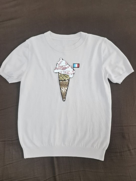 冰丝 裸粉 童趣冰淇淋 圆领针织衫