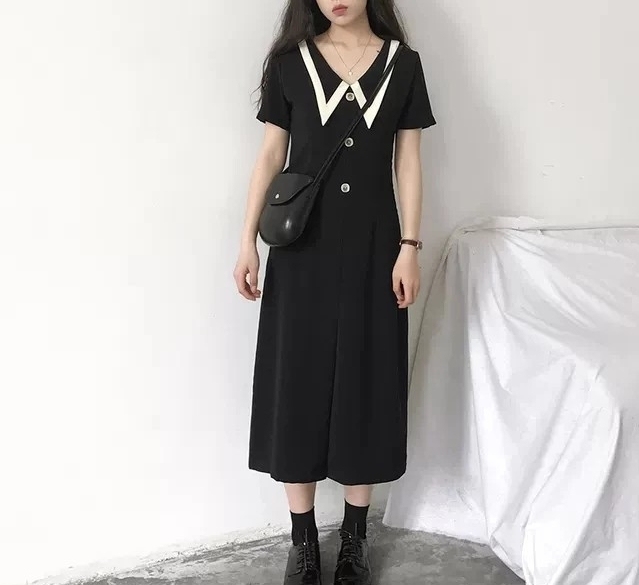chicven 娃娃领前后两穿连衣裙