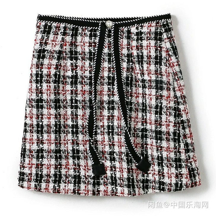 时尚优雅气质百搭小香风格纹修身珍珠扣编织半...