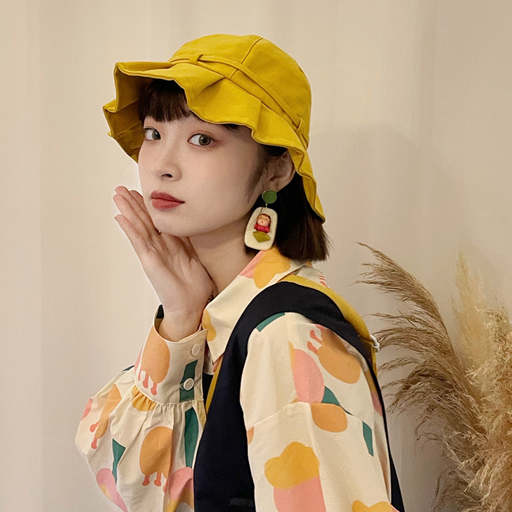 纯色短檐渔夫帽盆帽遮阳防晒出游蝴蝶结日系可...