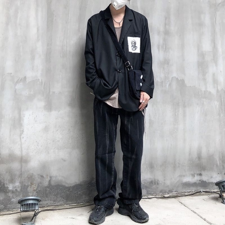 山本耀司扎染水洗休闲裤阔腿暗黑高街长裤子直...