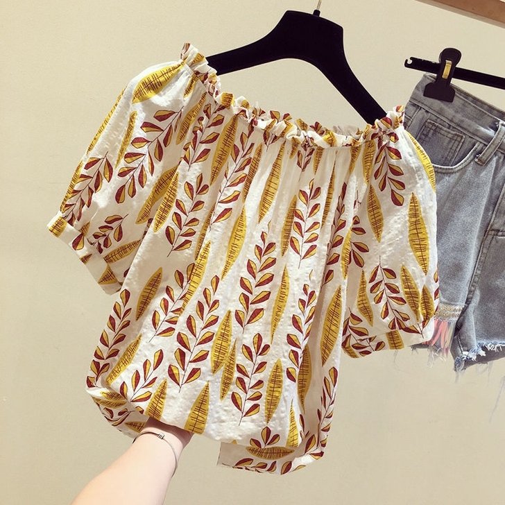 特价！！一字肩上衣女短袖宽松遮肚子洋气减龄...