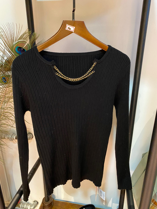 英伦佐熙链条修身针织衫