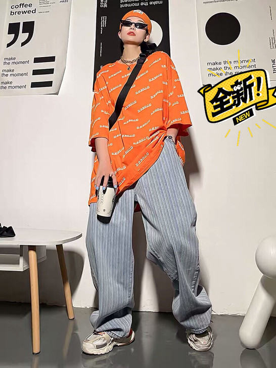 马思唯同款潮牌街头bf宽松休闲长裤女日系复...