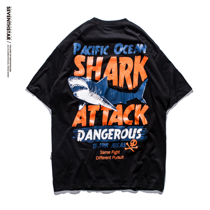 鲨鱼原创潮牌欧美街头情侣短袖T恤 日系死飞...