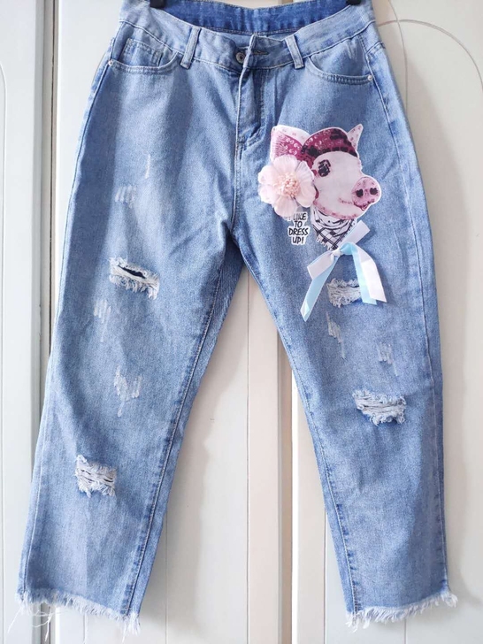 小猪牛仔裤女9分L码