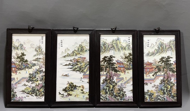 粉彩山水挂屏一组！！