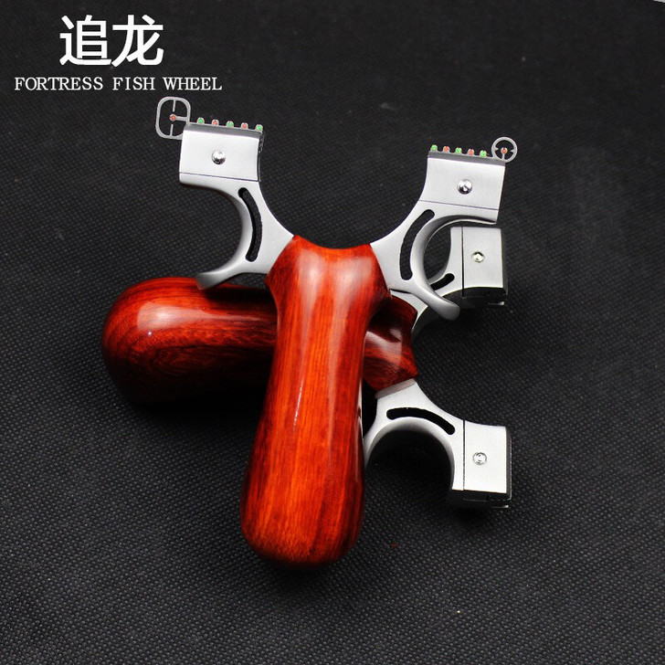 新款追龙扁皮弹弓高精准不锈钢纯实木手柄快压...
