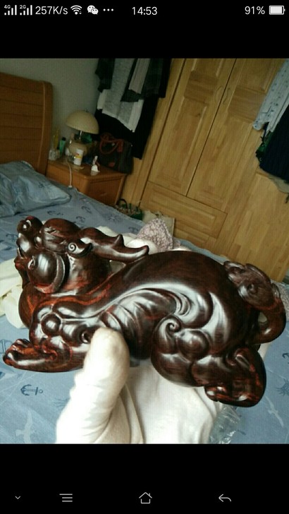 海南黄花梨帝王紫极品老料。湘工阿宝作品，貔...