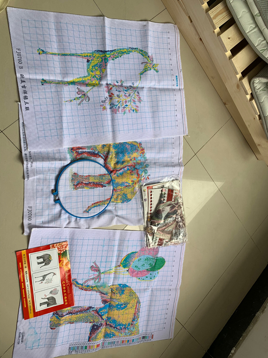 断舍离，刺绣画，三副