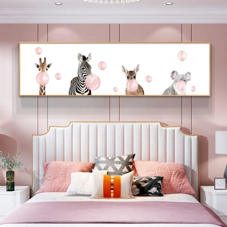 儿童房床头背景墙装饰画男孩女孩卧室房间动物...