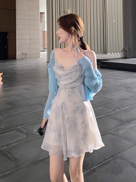ByYou 天青色等烟雨高端气质v领碎花连...
