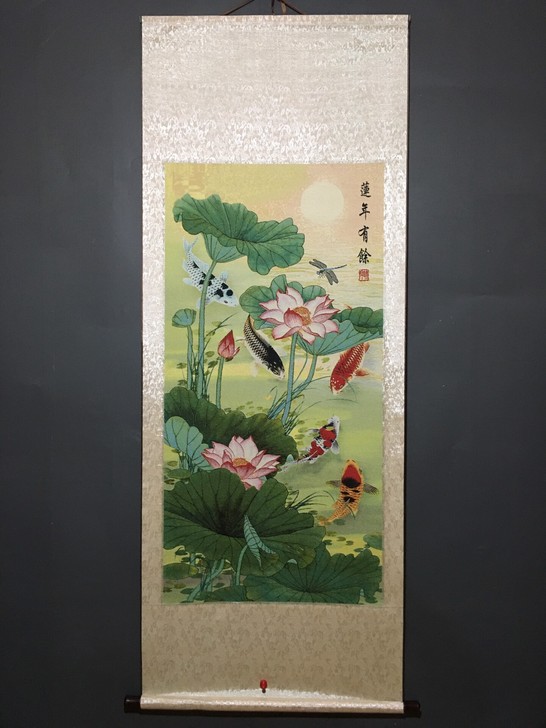 中堂刺绣画 荷花鱼 莲年有余 织锦绣 机器...