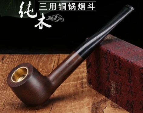 檀木实木烟斗三用铜锅烟锅烟杆烟袋烟嘴烟具不...