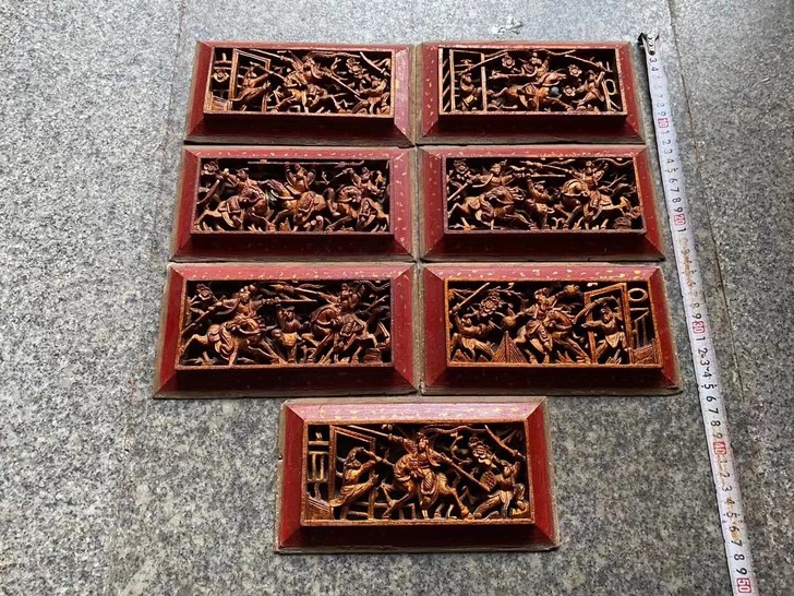 全人物雕板一套7片～雕工非常细