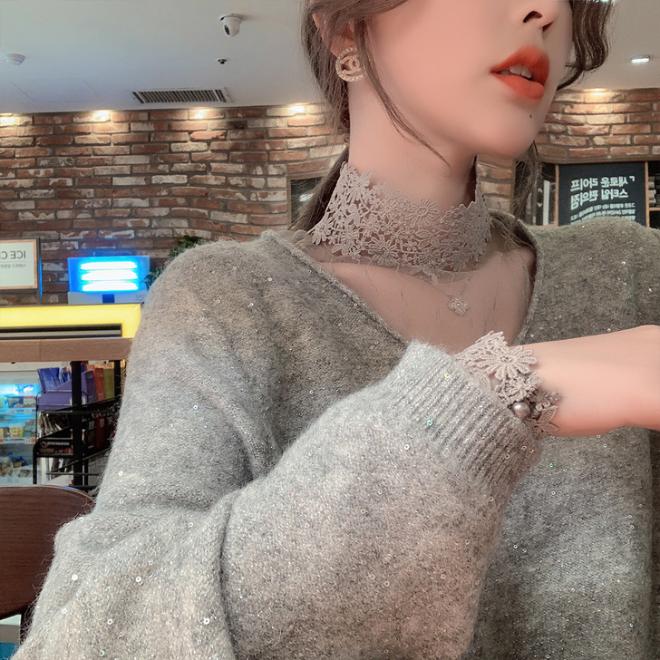 ByYou 2019秋冬性感半高领蕾丝打底...