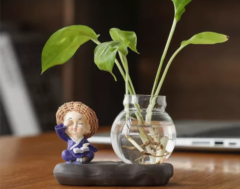 绿萝水培花盆器皿花瓶透明玻璃插花创意水养植...
