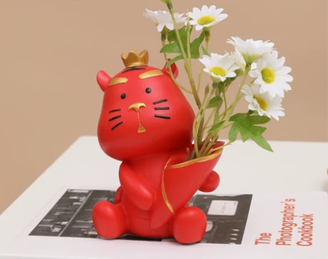 新年老虎捧花插花装饰品摆件开业乔迁吉祥物桌...