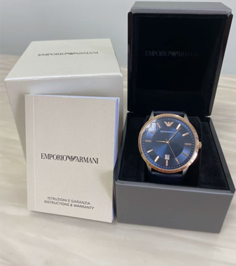 阿玛尼手表，蓝宝石日历石英深邃蓝男士手表。...