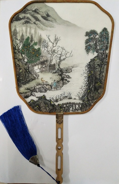 团扇手绘 国画山水 来图定制 篆刻订做
