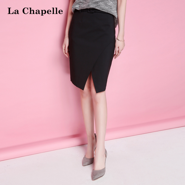包邮拉夏贝尔新款宽松优雅中长铅笔裙中腰纯色...