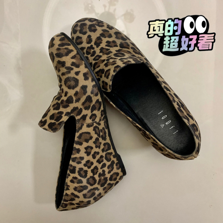 百分之一 定制款小羊皮豹纹坡跟单鞋37码